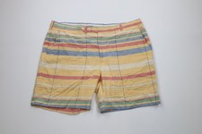 Vintage 70s Streetwear Mens 40 Distressed Rainbow Striped Above Knee Shorts USA