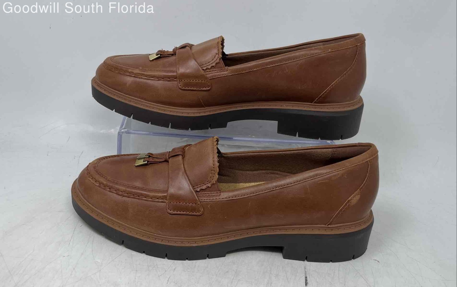 Clarks Womens Westlynn Bella Brown Leather Slip-On Loafer Shoes Size 8M