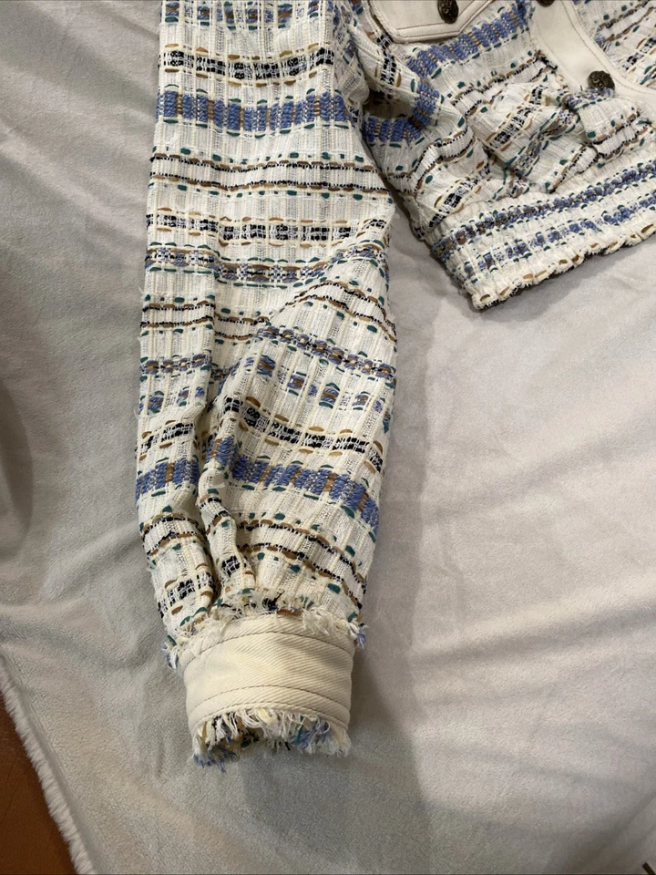 Veronica Beard Darren Cream Tweed Denim Button Down Preppy Crop size 8  - Image 3 of 4