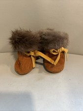 Baby Infant Suede Leather Moccasins Fur Trim Authentic Sherpa Lining 6 To 12 Mo