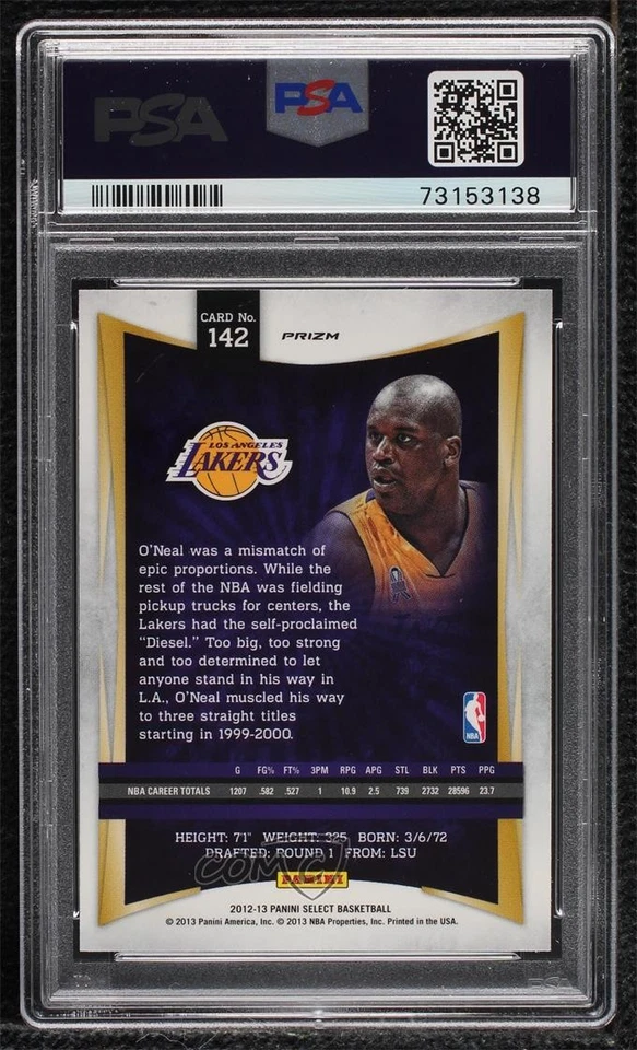 2012-13 Panini Select Silver Prizm Shaquille O'Neal #142 PSA 9 MINT HOF - Image 2 of 2