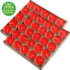 100 Pack Red Tea Light Candles Unscented Smokeless Long Lasting for Events
