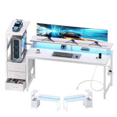 Home Gaming Desk 52'' 59'' With Shelf Storage Drawers Computer Desk and Led Lights