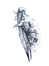 Skull Dagger Temporary Tattoo Waterproof Body Art 4 in