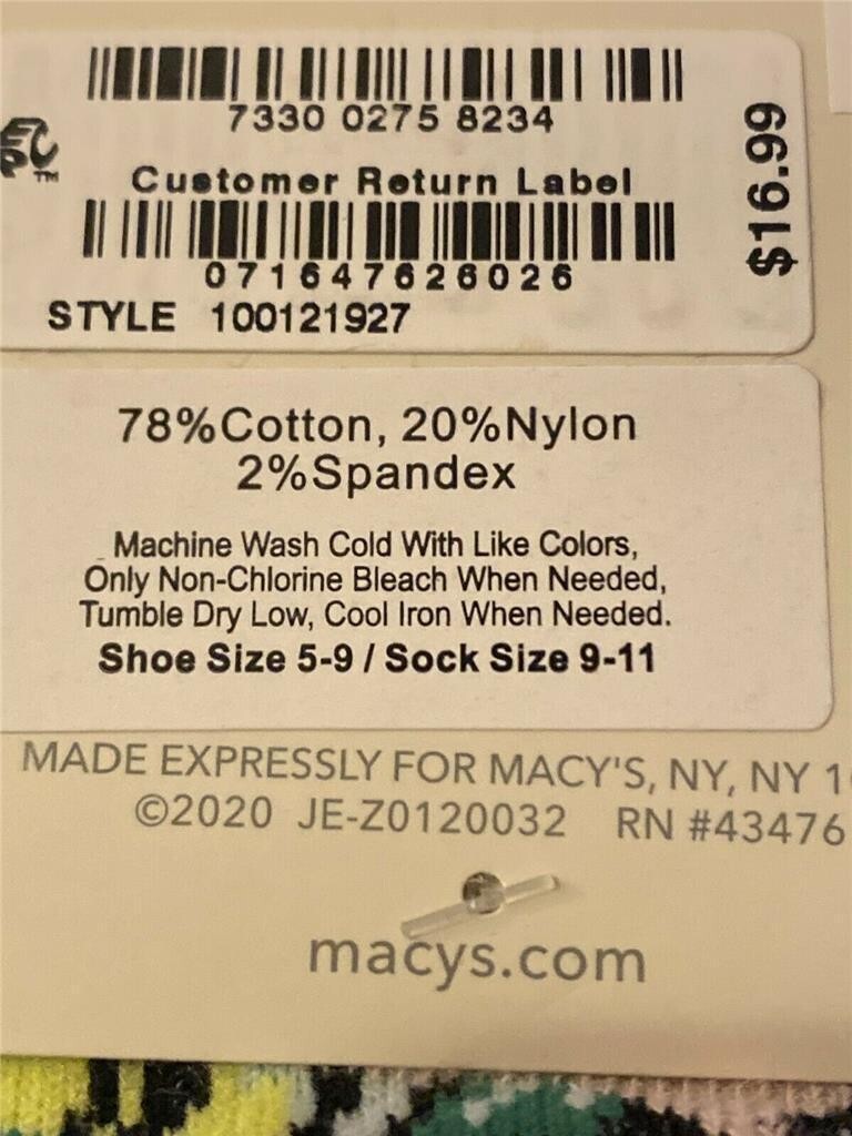 Jenni Women's 3-PACK Palm Neon No-Show Socks, Shoe Size 5-9 Sock
