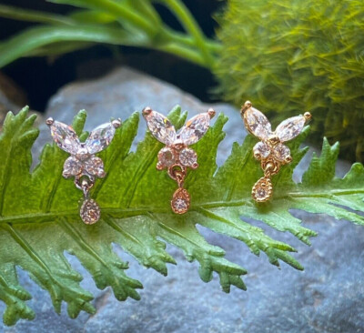 1pc CZ Gem Butterfly w/ Tear Drop Tragus Helix Cartilage Barbell Ring 16g 1/4''