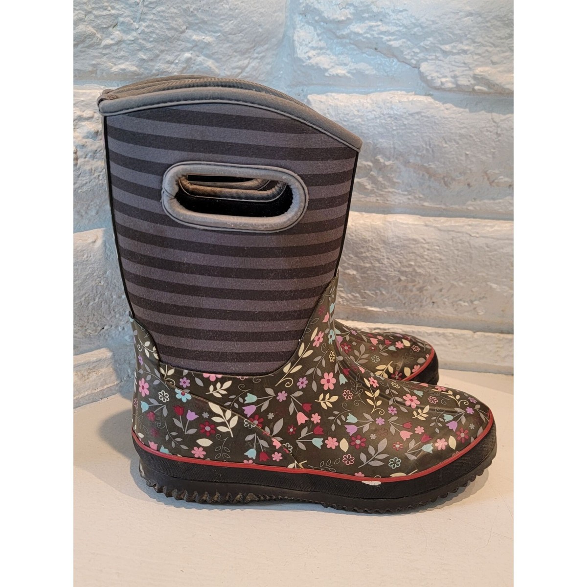 Walmart Childrens all weather floral print and stripes boots girls size