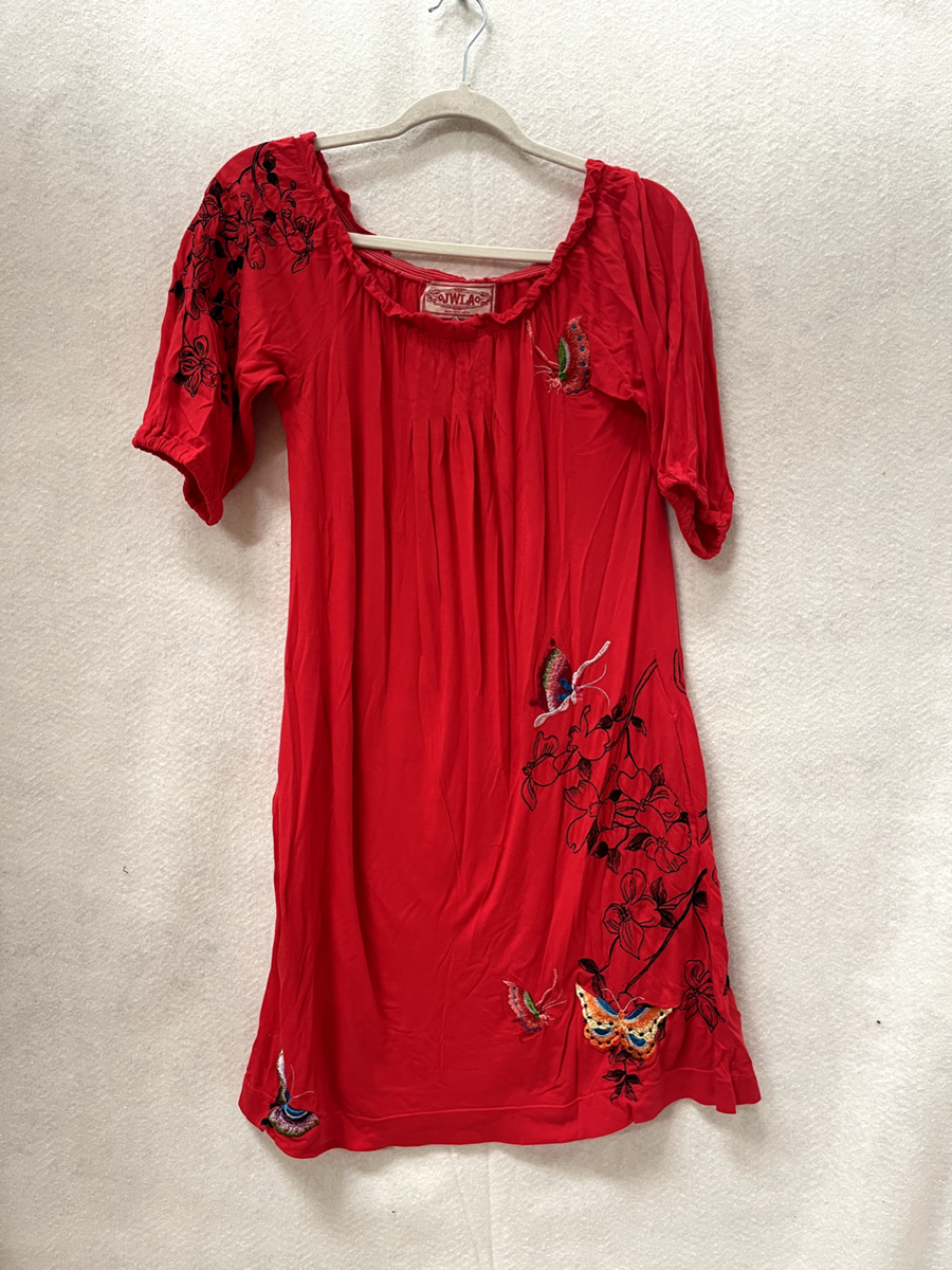 johnny was cotton dress Johnny Was Pleated Waist Cotton Knit Short Sleeve Dress