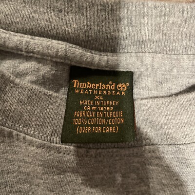 Timberland Weathergear XL グレー/イエロー VINTAGE GRAY TIMBERLAND WEATHERGEAR EMBROIDERED LOGO T SHIRT SIZE