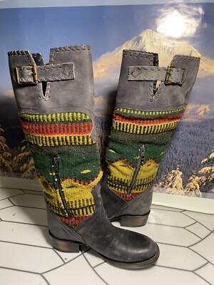 Freebird by Steven PHNIX Distressed Leather Knee High Cowgirl Harness Boots 6 M