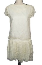 Vtg Thank Heaven Ivory Lace V Back MIni Dress Size 5