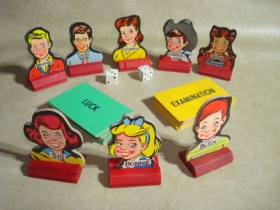Vintage 1962 Go To The Head Of The Class Board Game Pieces With Luck/Exam Cards