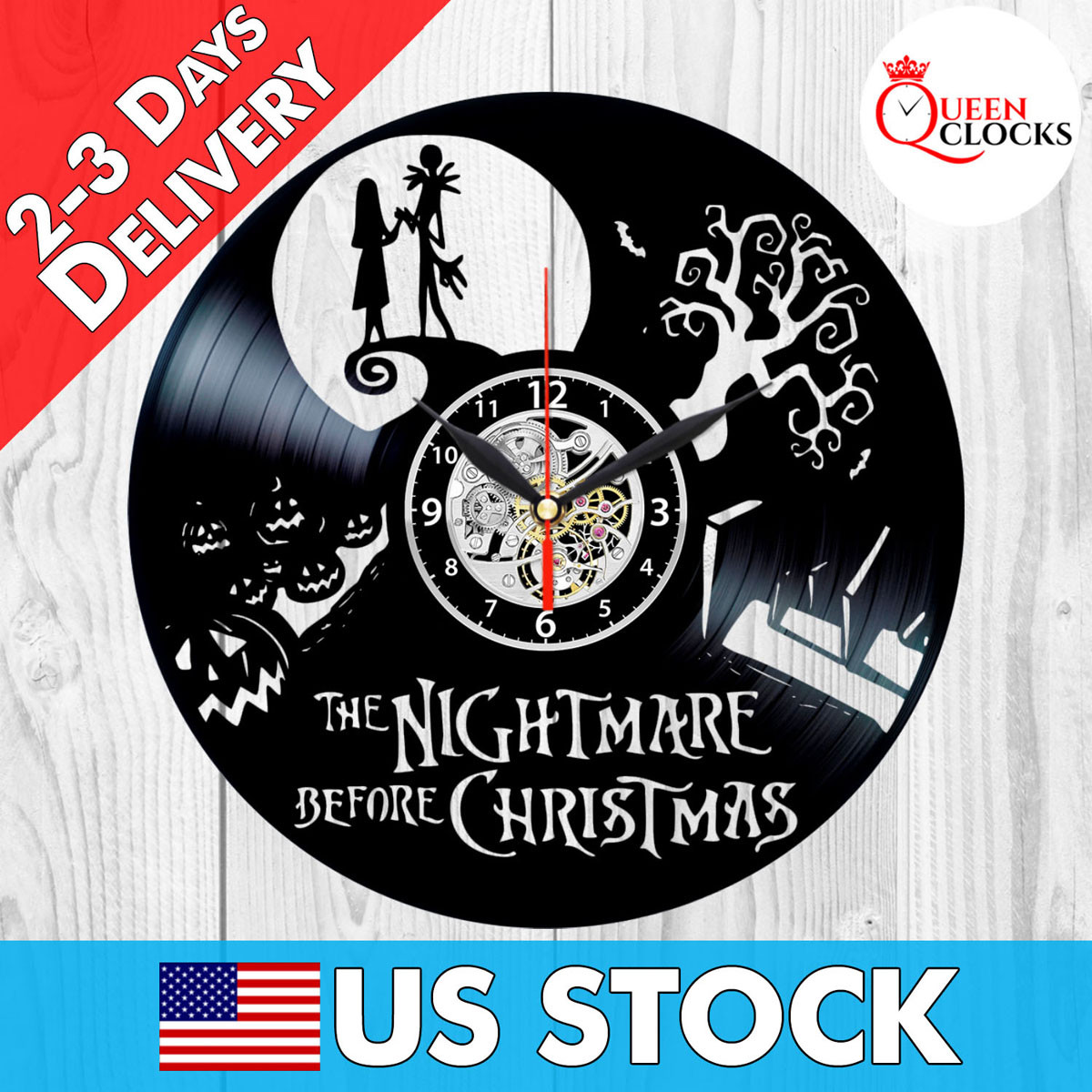 Jack Skellington Nightmare Before Christmas Vinyl Record Wall Clock Gifts Decor
