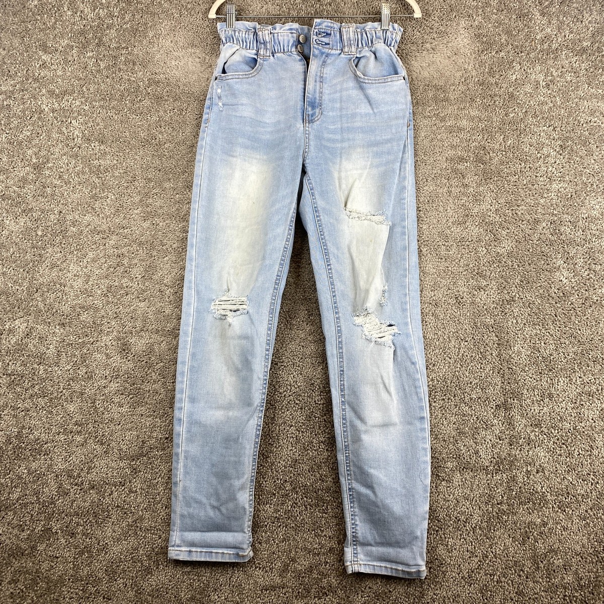 Vanilla Star Paperbag Waist Straight Jeans Juniors Blue High