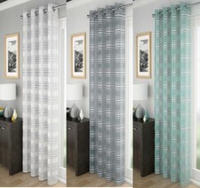 1 x LEON Metallic Stripe Voile Thin Net Curtain Eyelet Ring Top Single Panel
