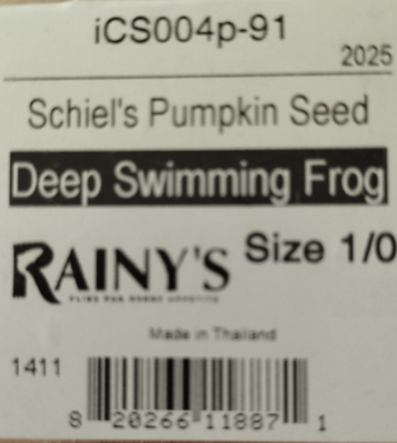 5 MOUCHES RAINY'S SEED DEEP SWIMMING FROG Schiel's Pumpkin Seed brochet