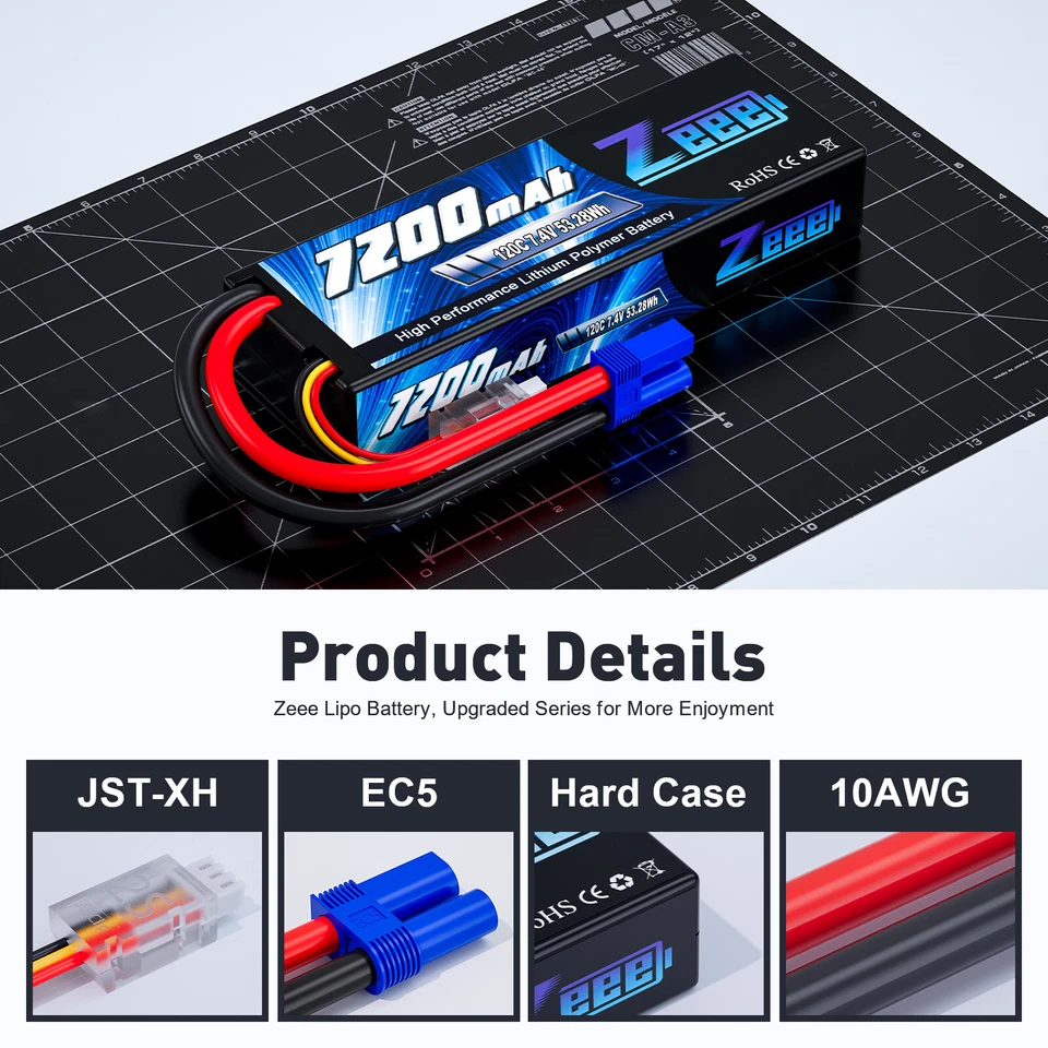 2x Zeee 7.4V 120C 7200mAh 2S Lipo Batería EC5 para RC Coche Camión Tanque Truggy Buggy Foto 2 de 4