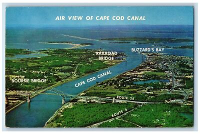 c1960's Air View Cape Cod Canal Buzzards Bay Massachusetts MA Unposted Postcard