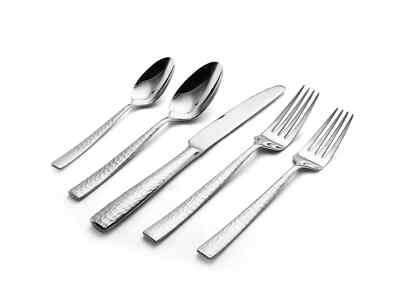 MIKASA OLIVER 5-PC FLATWARE SET HAMMERED 18/10 STAINLESS STEEL NEW