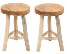 Teakholz Hocker Beistelltisch 2 St. Ø 30cm Rund 45cm Massiv 2. WAHL !!
