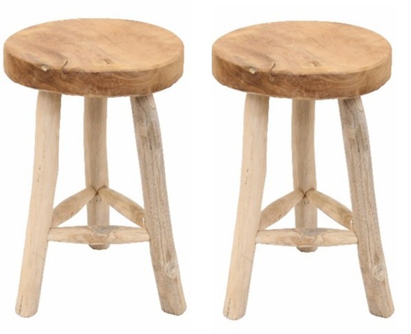 Teakholz Hocker Beistelltisch 2 St. Ø 30Cm Rund 45Cm Massiv Blumenhocker Natur-image