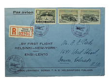 1947 Finland First Flight Registered Airmail Cover Helsinki to Denver Via NYC
