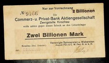 1923 Germany Commerz Privat Bank Zweigstelle   2.000.000.000.000 Mark Banknote