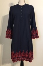 NWT JCREW $118 Eyelet bell-sleeve dress SizeXS In Navy H6978