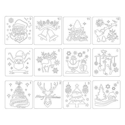 12 Stück Weihnachten Schablonen Vorlage Wiederverwendbar Basteln zum Malen Sammelalbum Xmas