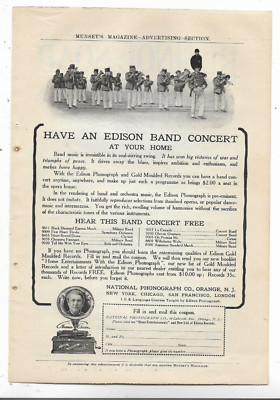 THOMAS EDISON NATIONAL PHONOGRAPH PLAYER RECORDS 1905 MUNSEY'S MAGAZINE Print Ad