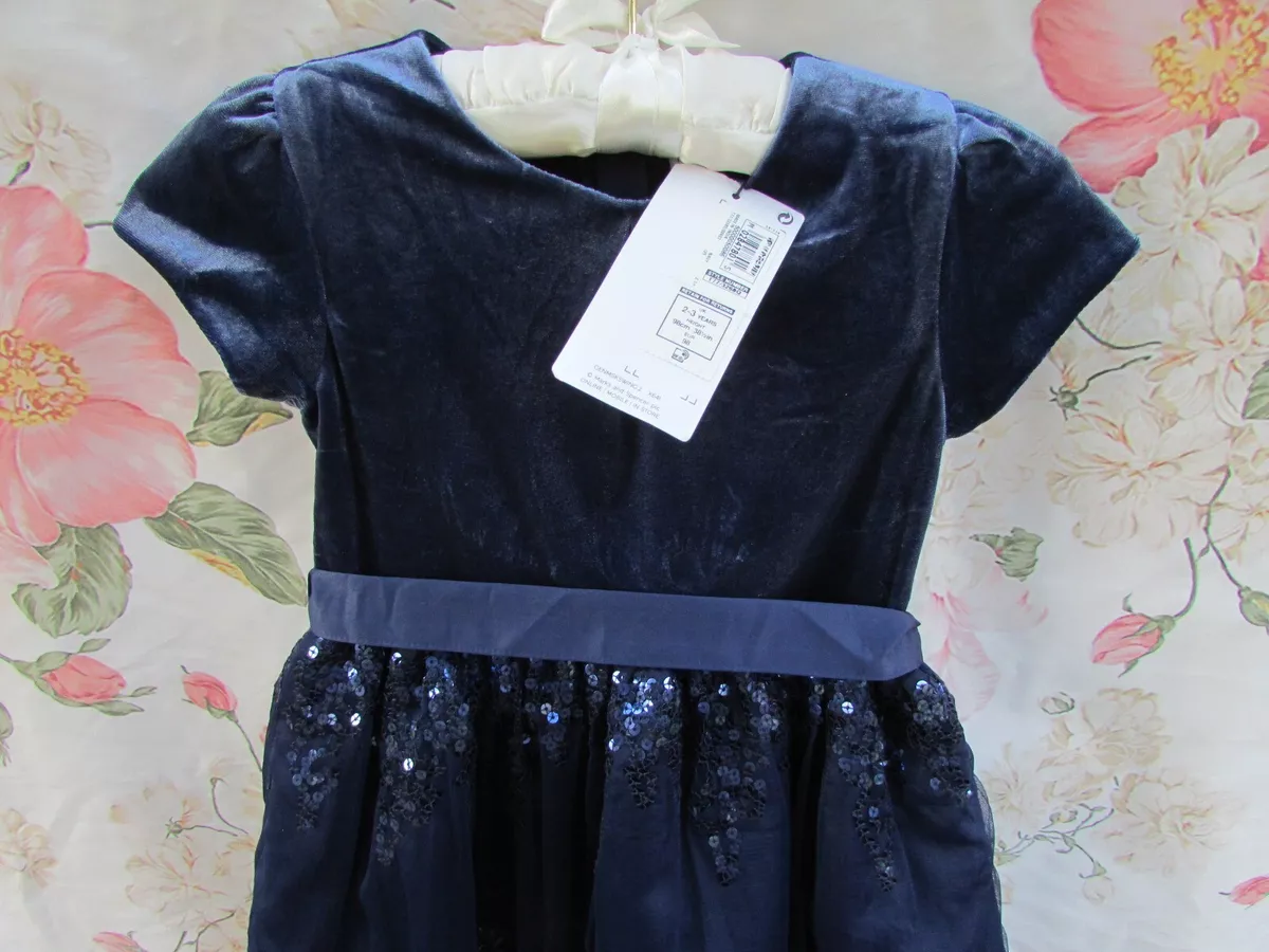 BNWT Navy Velvet Sequin Tulle Party Occasion Dress M S 2 3 Marks Spencer