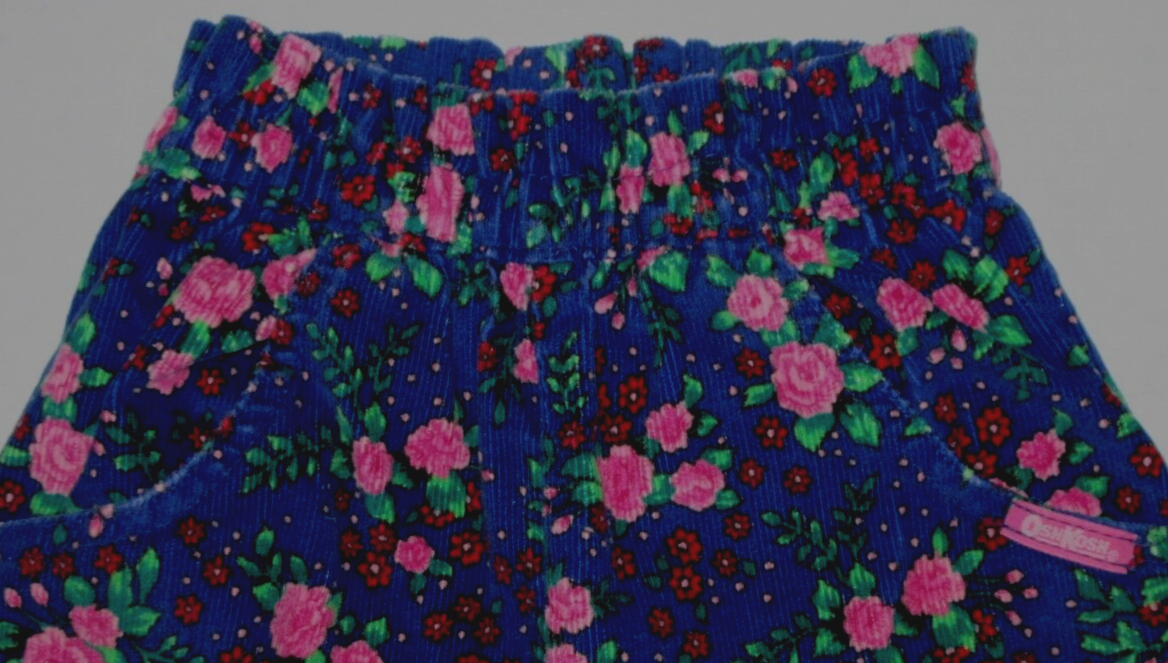 Vintage Oshkosh B'Gosh Floral Corduroy Pants Girl Size 4 Blue Pink