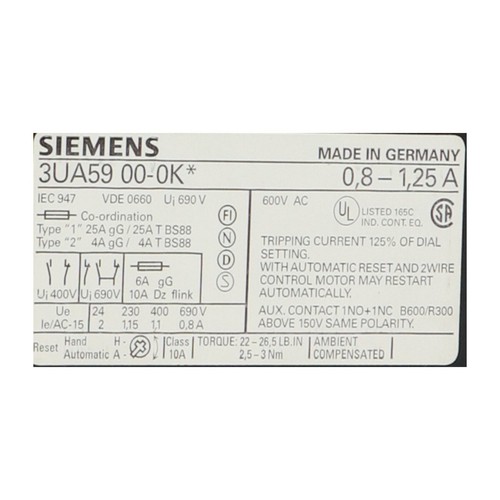 Siemens 3UA5900-0K Thermal Delayed Overload Relay New NMP - Foto 2 di 7
