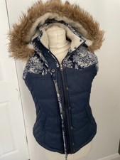 Bellfield Clothing Womens Hooded Gilet Uk 10 Small Navy Blue Floral Textile