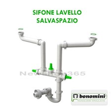 SIFONE LAVELLO SALVASPAZIO 2 VIE ATTACCO LAVASTOVIGLIE LAVATRICE SCARICO 40 MM