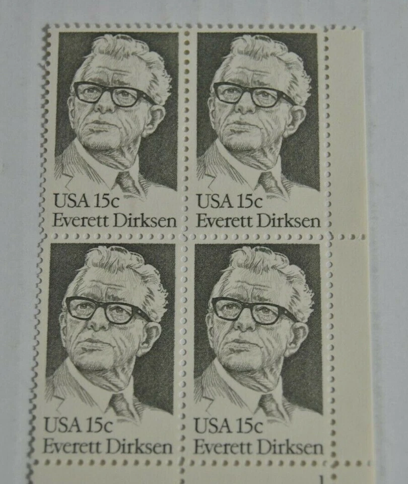 Everett Dirksen Plate Block of Four 15c Stamps 1981 Scott 1874 - Image 3 of 4