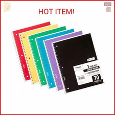Mead Spiral Notebook, 6 Pack, 1 Subject, Wide Ruled Paper, 7-1/2" x 10-1/2", 70