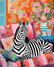 Zebra Sitting on Sofa Paint by Number Colorful Vintage Style DIY Painting on