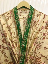 Pure Silk Midi Kimono Robe Knee Length Gown Silk Kimono Robe Beige MKMO2309