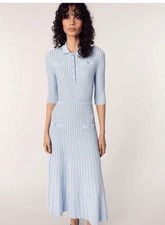 Maje Blue Rib Knit Midi Dress Size 38 with Di...