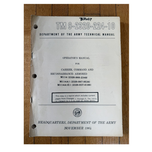 TM 9-2320-224-10 M114 M114A1 M114A1E1 Operator's Manual November 1964 Militaria