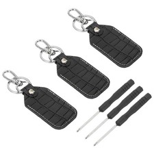 3PCS Leather Key Fob Keys Cover RFID Key Protector 1.57"x 2.87" Black