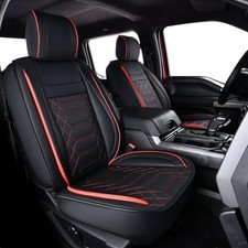 F150 Faux Leather Seat Covers, fit for 2015-2025 F150 Full Set Black Red