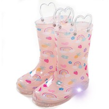 Toddler Light Up Rain Boots for Girls Boys Waterproof Rain Boots with Handles...