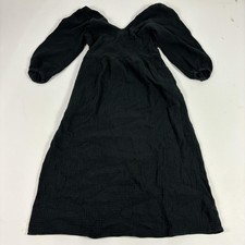 Madewell Dress Womens XS Black Fit & Flare Midi Empire Waist Balloon Sleeve