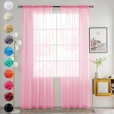 Solid Sheer Rod Pocket Curtain Voile Draperies 2 52"W x 84"L Pack of 2 Pink