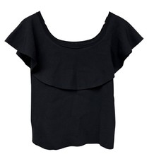 Eliza J Womens Black Ruffle on Off Shoulder Knit Sweater Top EJ6M3996 Large