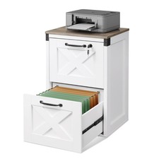 2 Drawer File Cabinet with Lock, Wood Farmhouse Filing Cabinet for Home Offic...