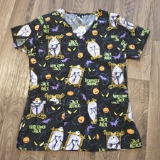 Disney Womens Halloween Scrub Top XS Nightmare Before Christmas Jack Skellington