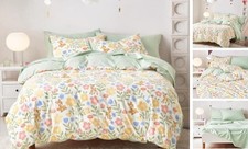 - Floral Bedding Set for Girls, Cute Colorful Botanical Twin Green Cream